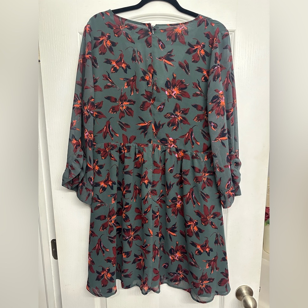 Madewell Moonblossom Ruffle-Sleeve Dress Gray Winter Orchid Womens Size 14 - Picture 2 of 8